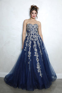 A-line Ball Gown with Gold Embroidery EK115