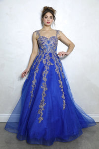 A-line Ball Gown with Gold Embroidery EK115